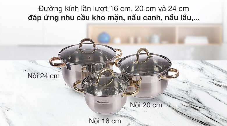 Bộ 3 nồi inox cao cấp KG865